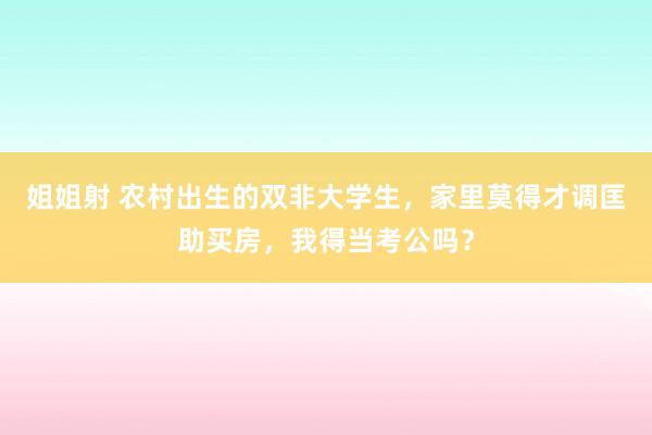 姐姐射 农村出生的双非大学生，家里莫得才调匡助买房，我得当考公吗？