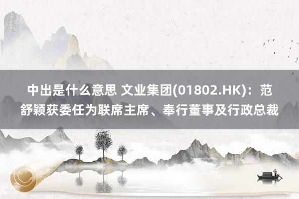 中出是什么意思 文业集团(01802.HK)：范舒颖获委任为联席主席、奉行董事及行政总裁